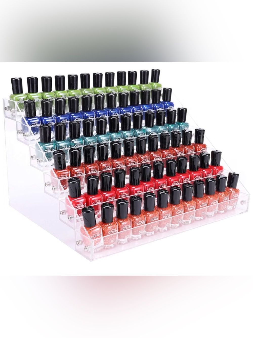 Clear Acrylic 6-Tier Nail Polish Display Rack - Holds Multiple Bottles